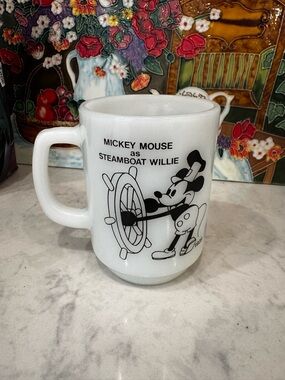 Vintage 1980s Mickey Mouse Steamboat Willie Pepsi Milk Glass Mug Disney